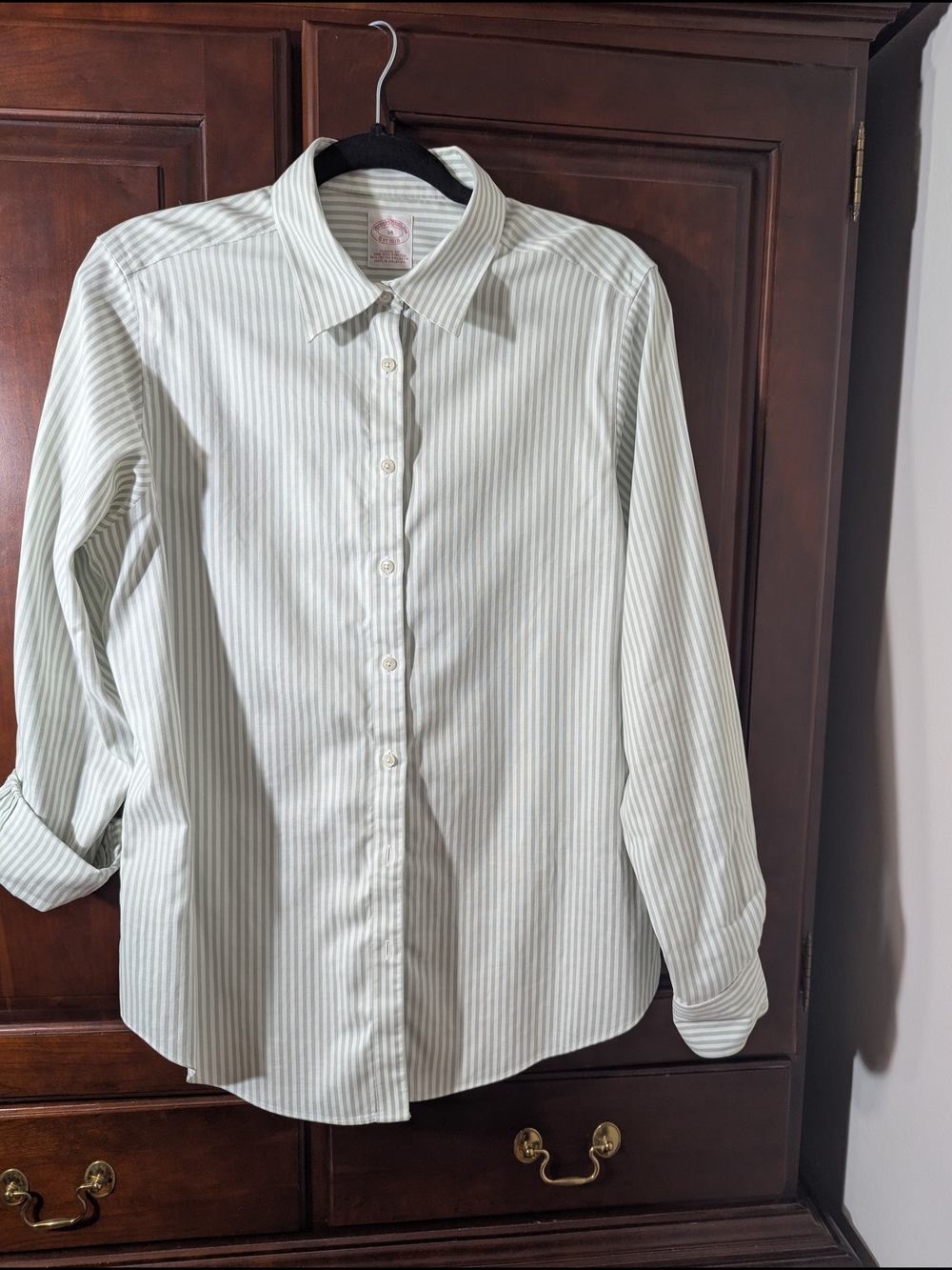 Brooks Brothers Light Green and White Striped Dress Shirt